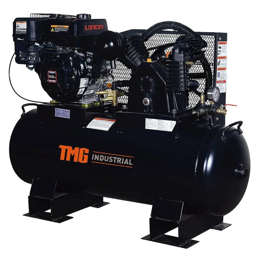 40 Gallon Skid Mount Gas Air Compressor, 2-Stage Belt Drive, 9 HP Engine, horizontal Tank TMG-GAC40