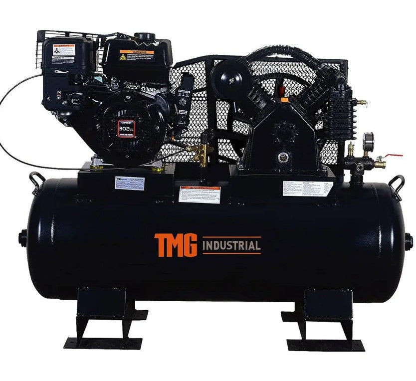 40 Gallon Skid Mount Gas Air Compressor, 2-Stage Belt Drive, 9 HP Engine, horizontal Tank TMG-GAC40