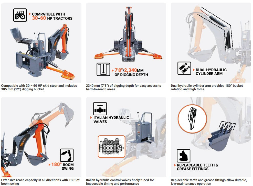 8-ft Skid Steer Swing Backhoe Attachment