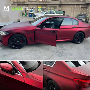 PET Romani Red Satin Color Changing Automotive Body Wrap Adhesive Film Roll