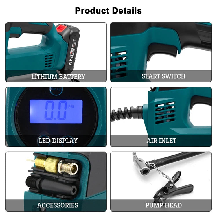 Power Tools Car Tire 21v Li-ion Battery Inflator Basketball Soccer Inflatable Portable Cordless Digital Display Machine