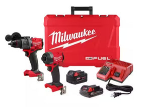 MILWAUKEE M18 Lithium Ion Cordless Hammer Drill & Impact Driver Combo Kit - 18V + 2 Batteries + Charger + Tool Case