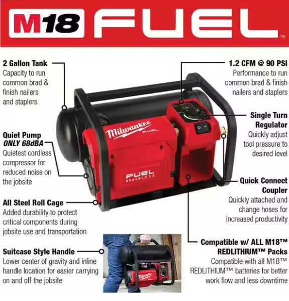 MILWAUKEE M18 Fuel 2.0 Gal 18V Quiet Air Compressor