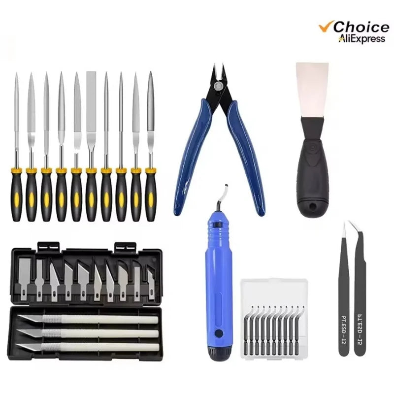 3D Printer Tool Kit for FDM/SLA – Nozzle Cleaner, Scraper, Tweezers, File & Engraving Tools for Maintenance