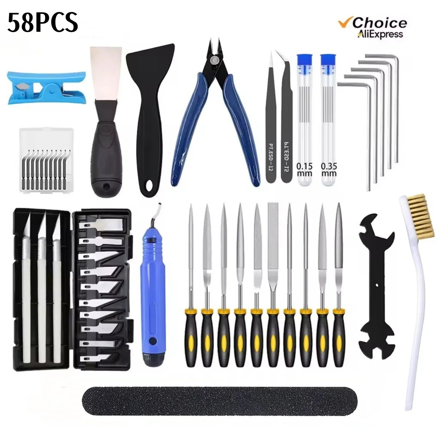 3D Printer Tool Kit for FDM/SLA – Nozzle Cleaner, Scraper, Tweezers, File & Engraving Tools for Maintenance